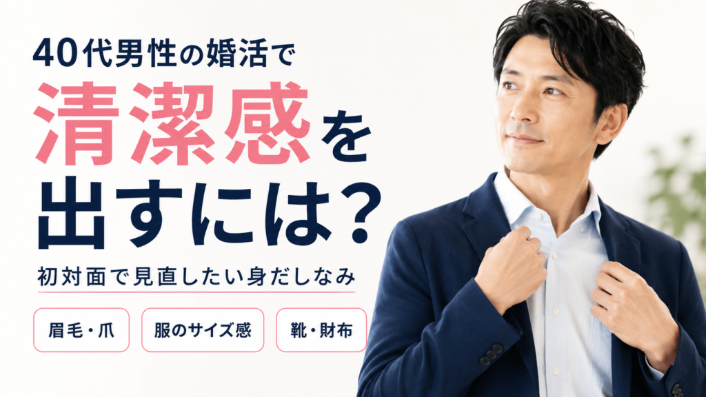 40代男性の婚活で清潔感を出すための身だしなみを紹介するアイキャッチ画像