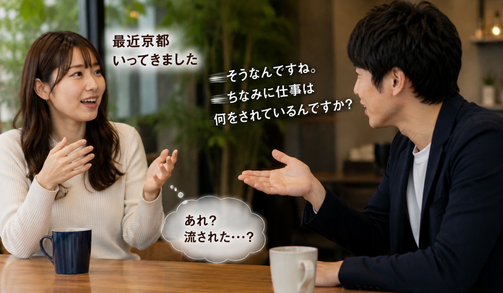 婚活で相手の京都旅行の話を拾わず別の質問へ進んでしまう男性の写真