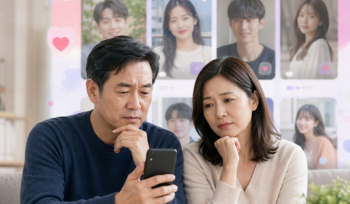 40代が婚活アプリの年齢層を気にしながら、20代中心の利用者に不安を感じているイメージ画像