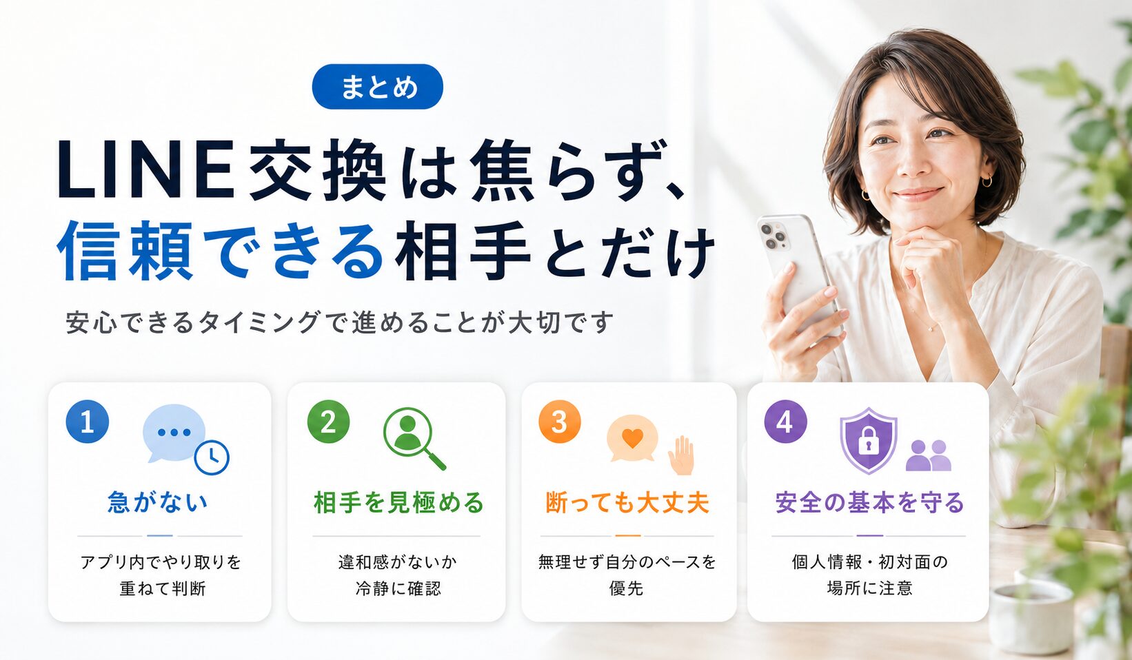 LINE交換は焦らず信頼できる相手とだけ進めるポイントをまとめた実写イメージ画像