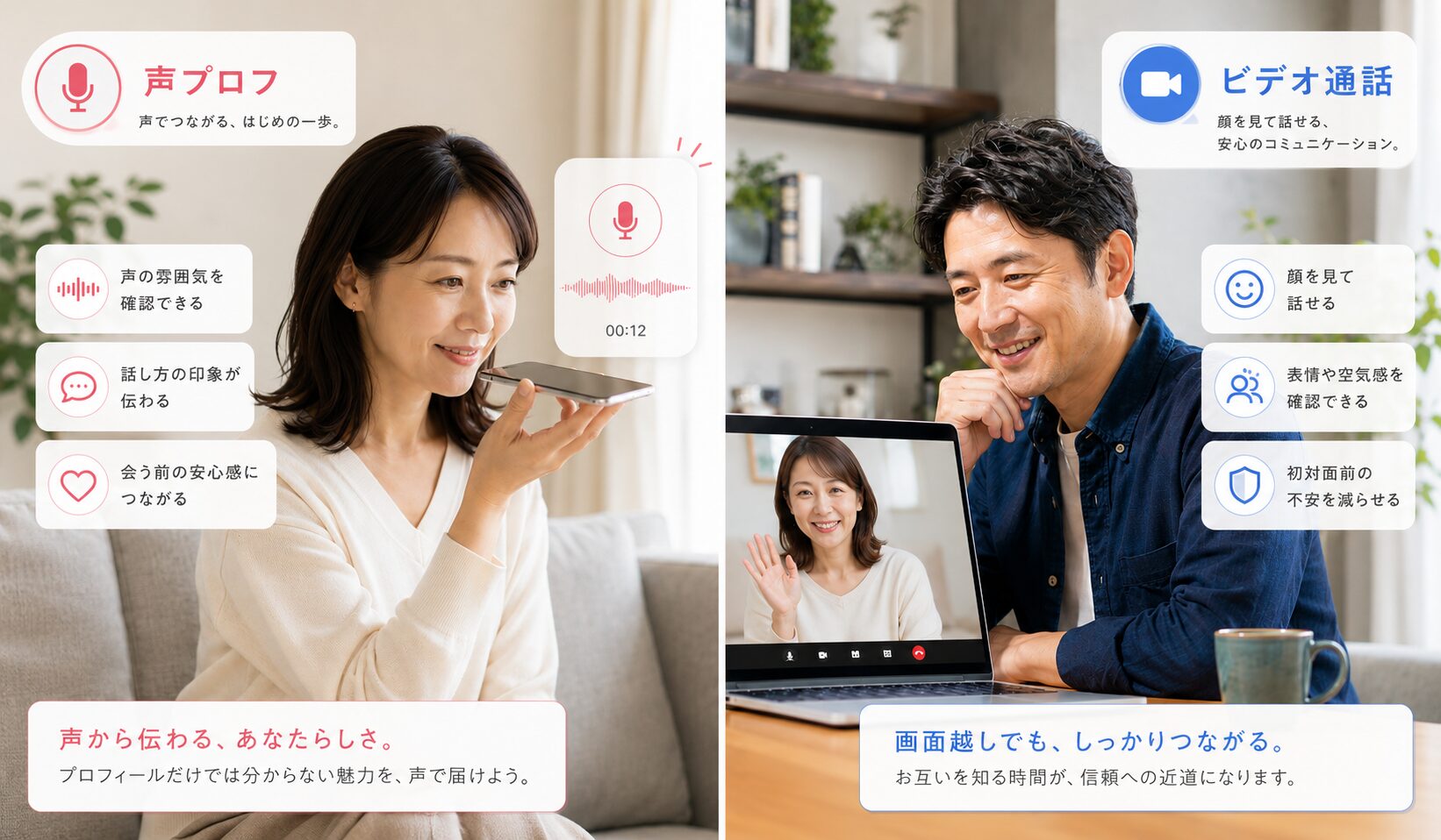 マリッシュの声プロフとビデオ通話で会う前の不安を減らせるイメージ