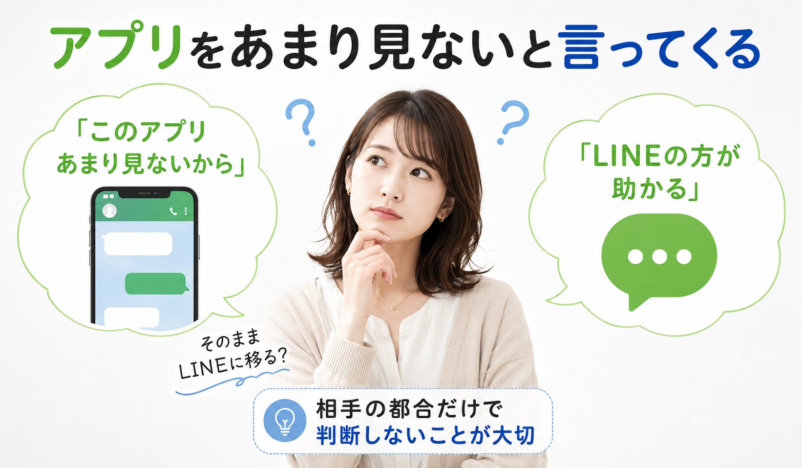 アプリをあまり見ないと言ってLINE交換を求めてくる相手について注意点を解説する記事内画像