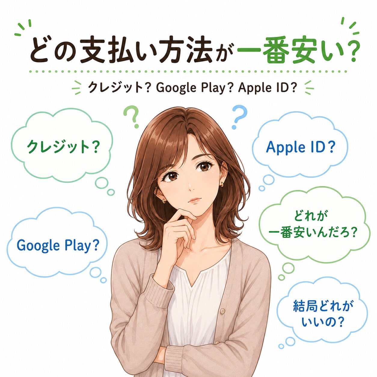 ユーブライドの支払い方法でどれが一番安いか迷っている様子を表した画像