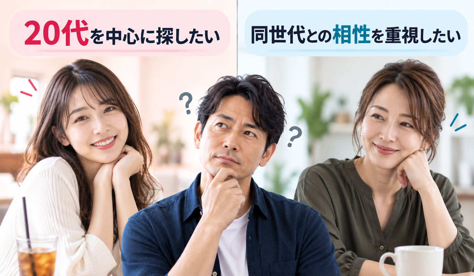 20代女性を中心に探すか同世代との相性を重視するか考える40代男性の写真