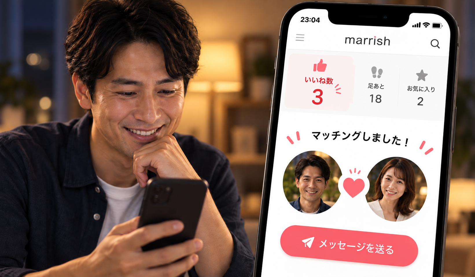 マリッシュでいいね数が少なくても気になる相手とマッチングできた様子を示す画像