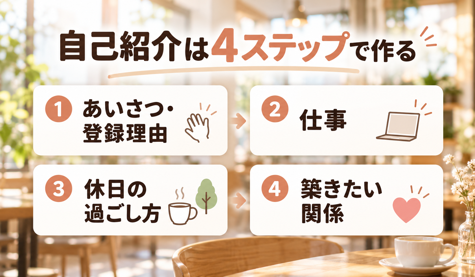 マリッシュの自己紹介文を4ステップで作る流れを示した画像
