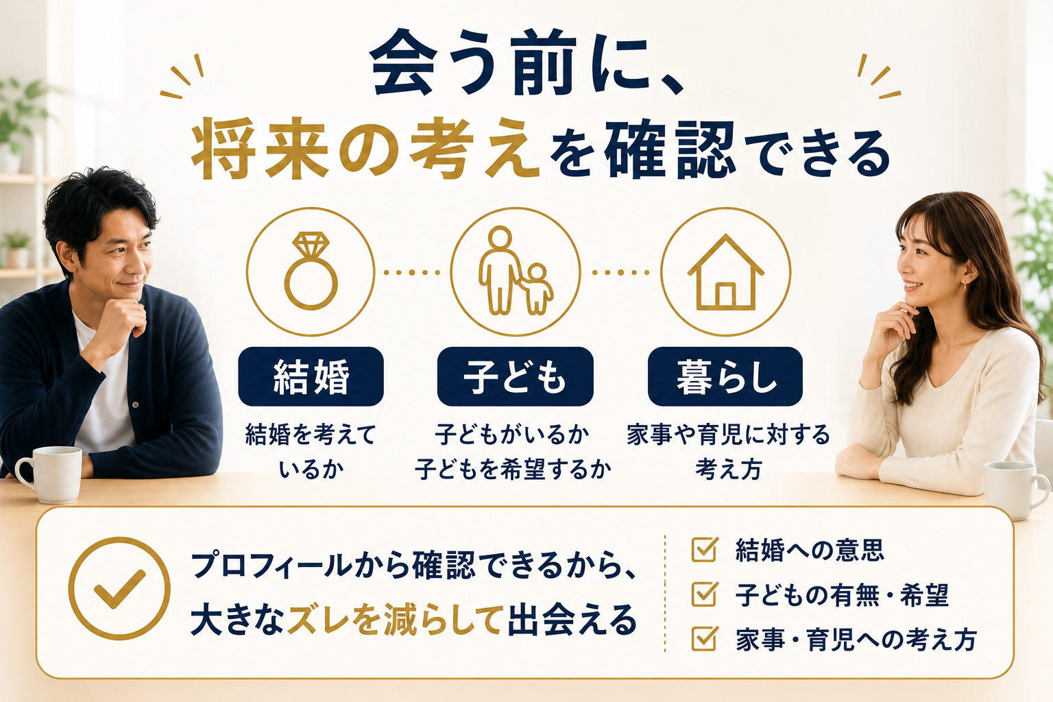 マリッシュのプロフィールで結婚や子ども暮らしへの考え方を確認できることを示した画像